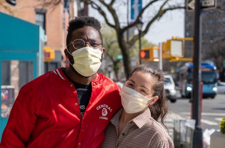 Happy people with masks