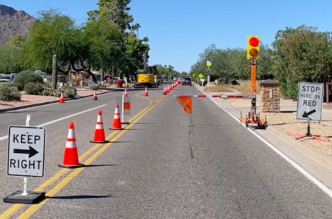 Picture of an AFADs machine on the worksite helping with traffic control.